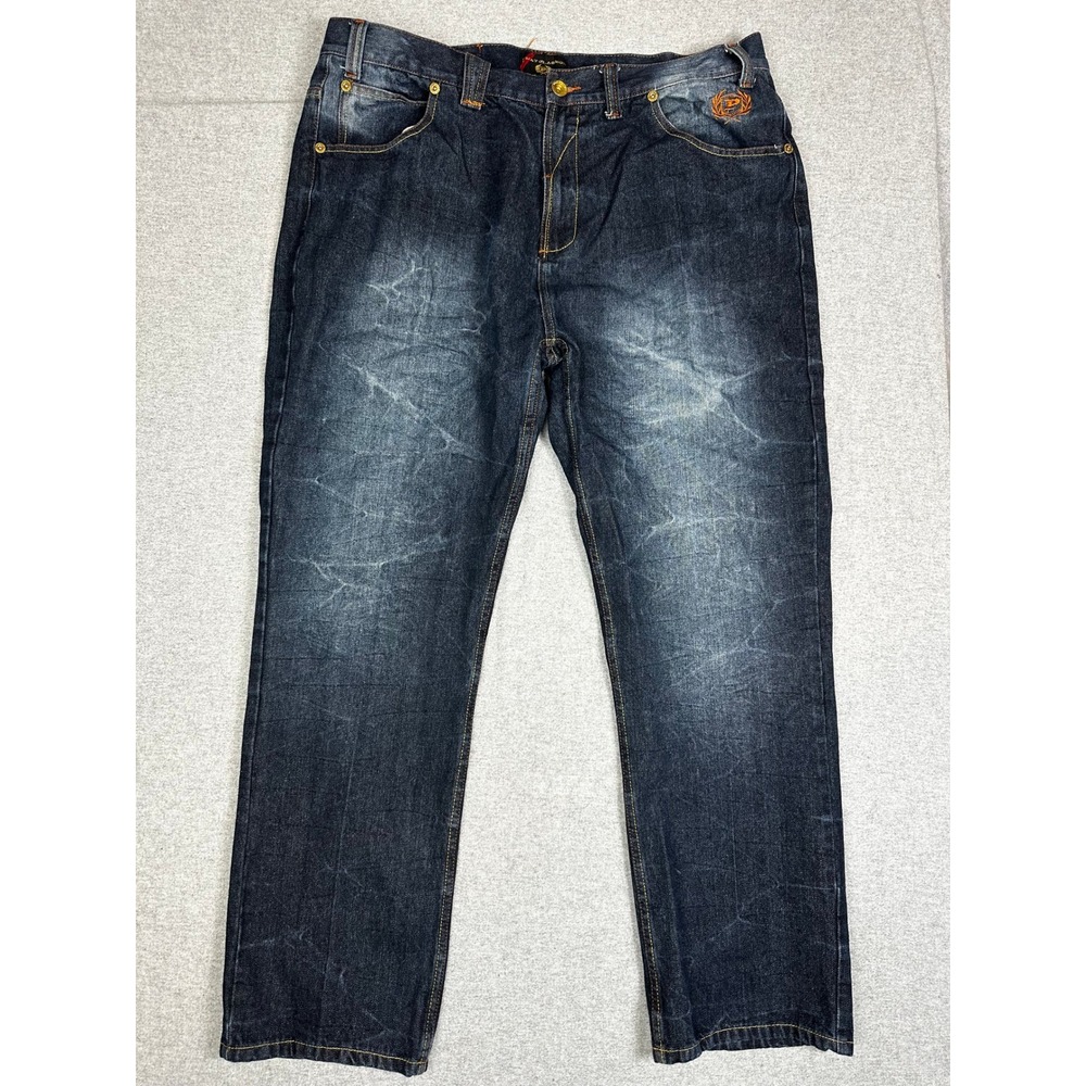 Phat Farm Phat Classics Jeans Mens 38x31 Dark Wash Straight‎ Crinkle Fade